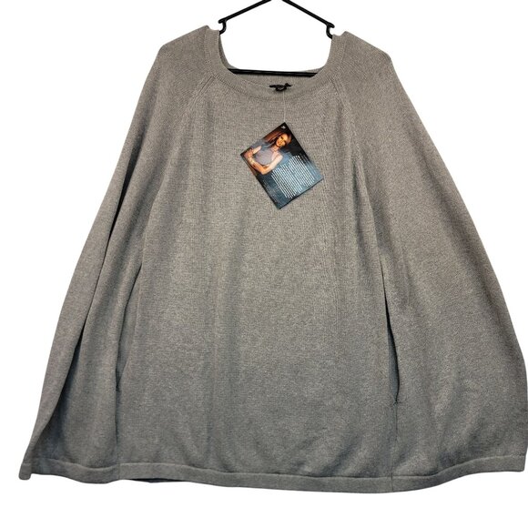IMAN Platinum Luxe Womens Gray Touch Of Cashmere Pullover Cape Poncho Blend XL - Picture 1 of 6
